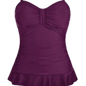 Hilor Women's Sz 10 Burgundy Tankini Swim Top NWT